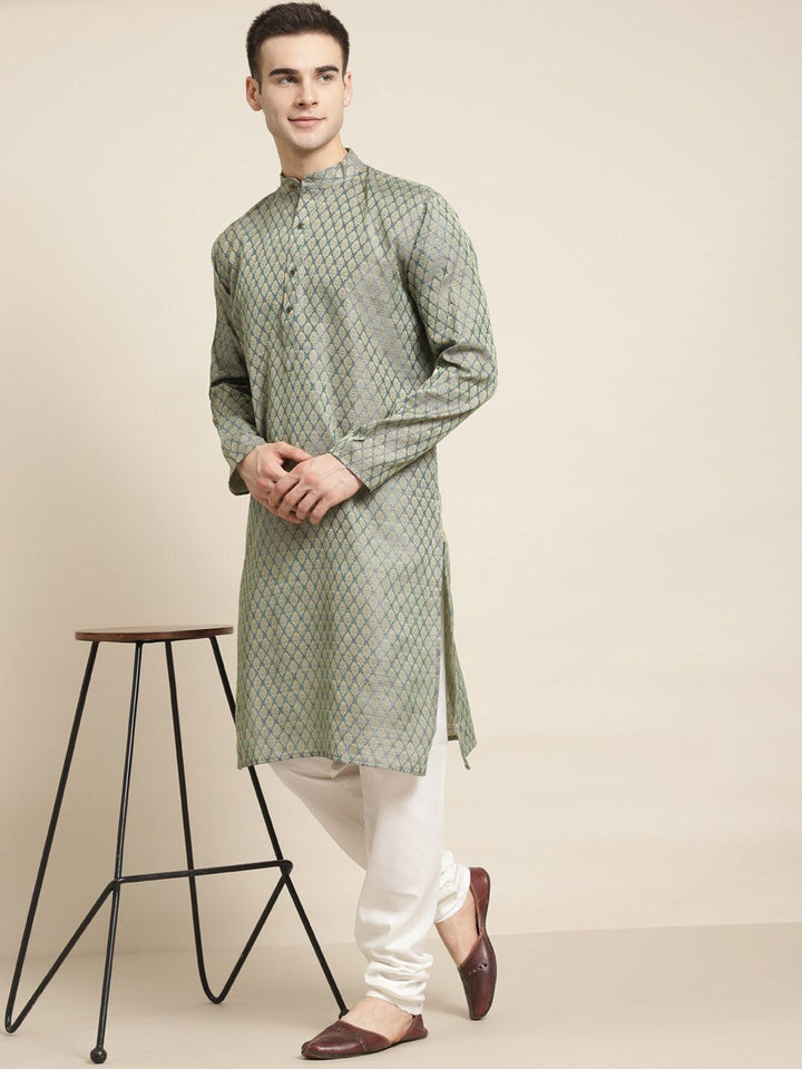 SOJANYA Ethnic Motif Woven Design Mandarin Collar Kurta With Churidar