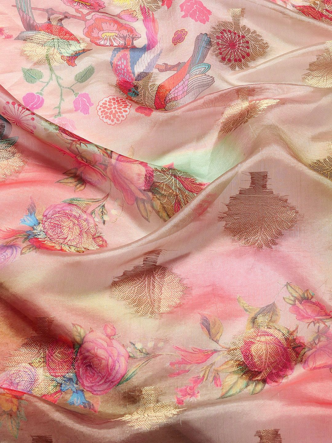 Silk Land Woven Floral Art Silk Chanderi Digital Print Saree