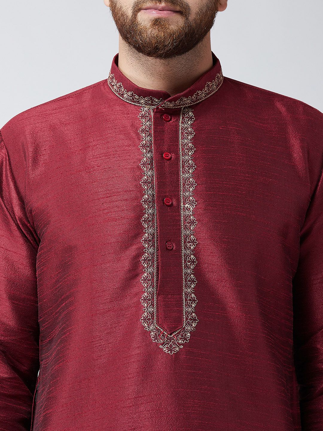 SOJANYA Men Maroon Embroidered Straight Kurta