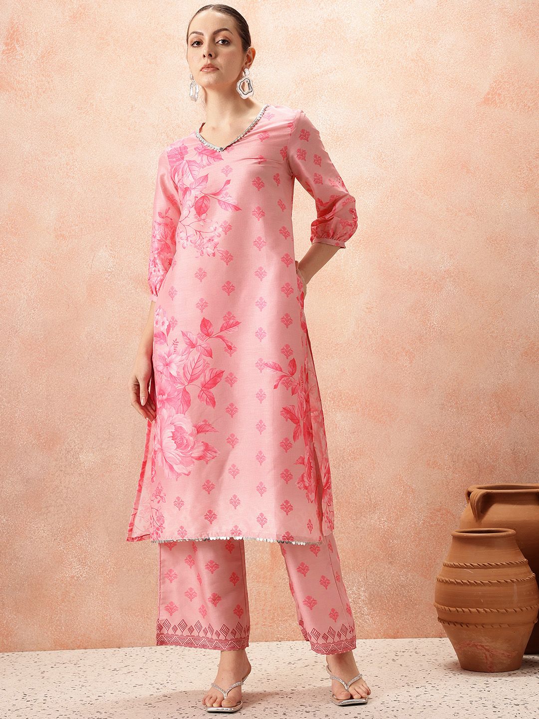 all about you Floral Printed Sequinned Kurta with Palazzos
