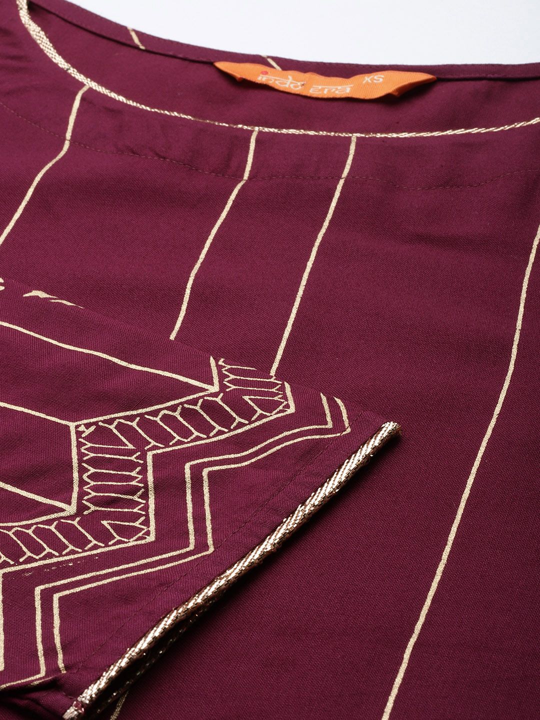 Indo Era Women Burgundy Printed Regular Kurta with Trousers & With Dupatta