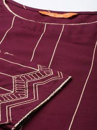 Indo Era Women Burgundy Printed Regular Kurta with Trousers & With Dupatta
