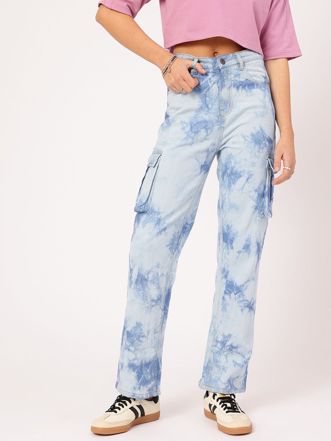 DressBerry Women Utility Unraveled Tie & Dye Cargo jeans