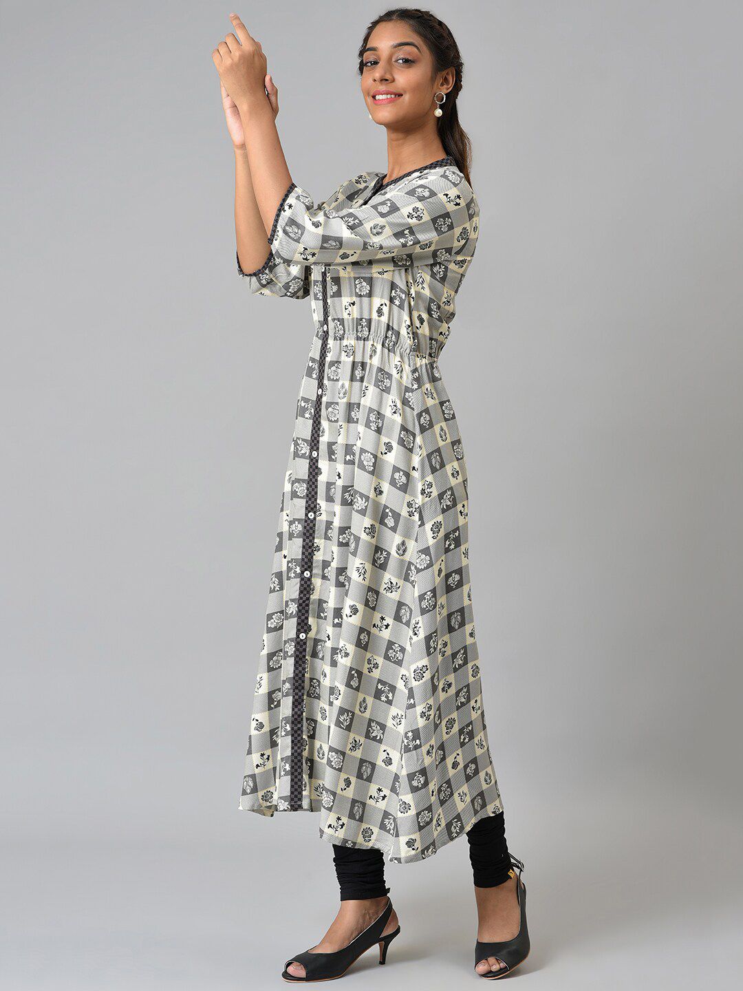 AURELIA Women Grey Ethnic Motifs Printed Anarkali Kurta