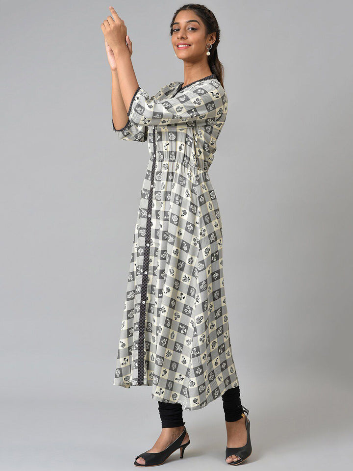 AURELIA Women Grey Ethnic Motifs Printed Anarkali Kurta