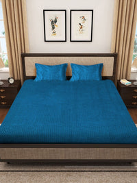 KLOTTHE Blue 300TC Double Woolen King Bedsheet With 2 Pillow Covers