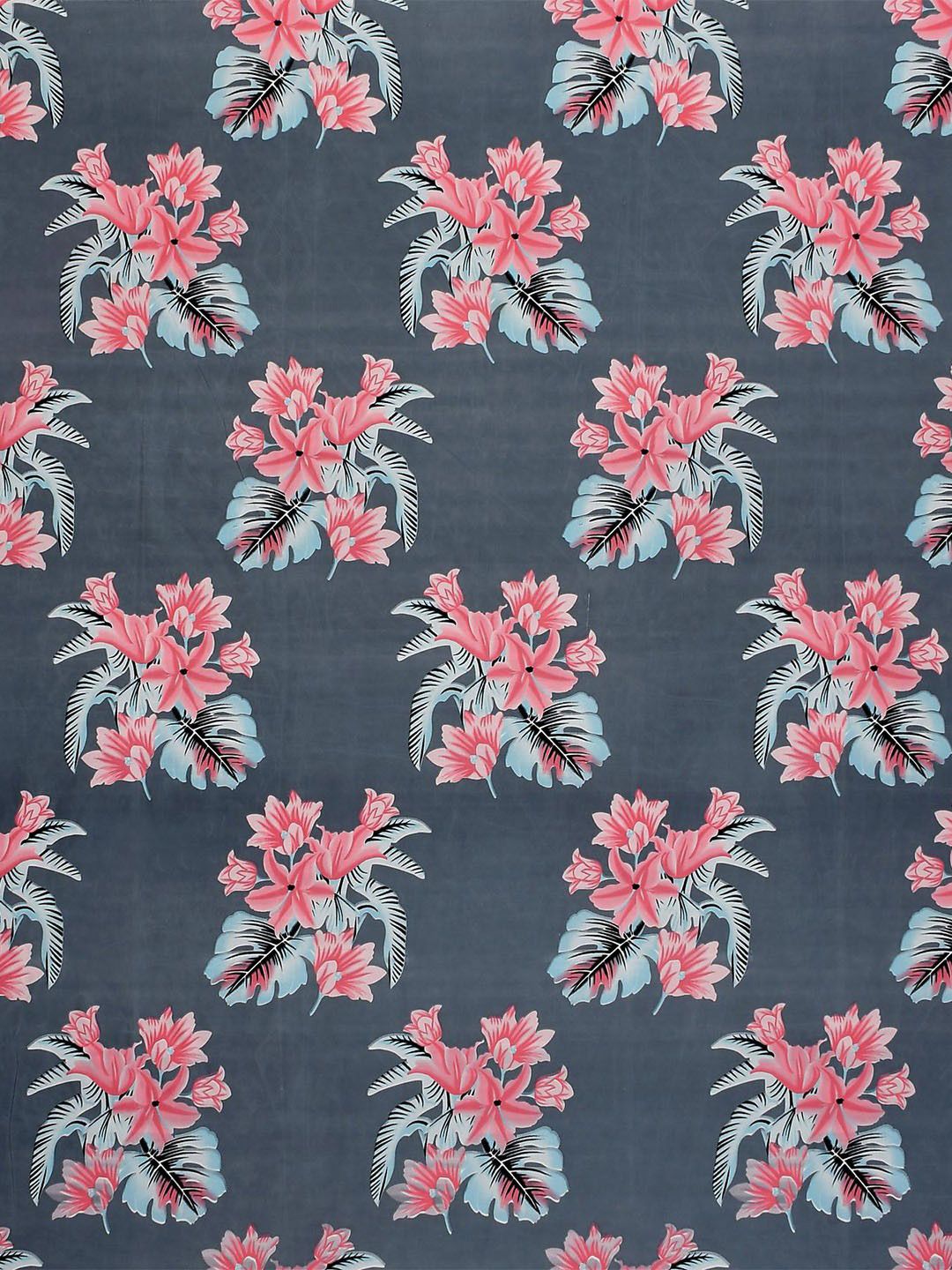 BOMBAY DYEING Grey Melange & Pink Floral 144 TC Queen Bedsheet with 2 Pillow Covers