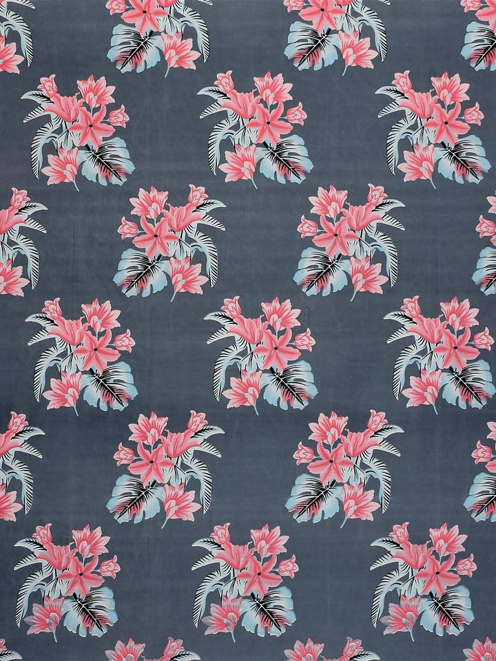 BOMBAY DYEING Grey Melange & Pink Floral 144 TC Queen Bedsheet with 2 Pillow Covers