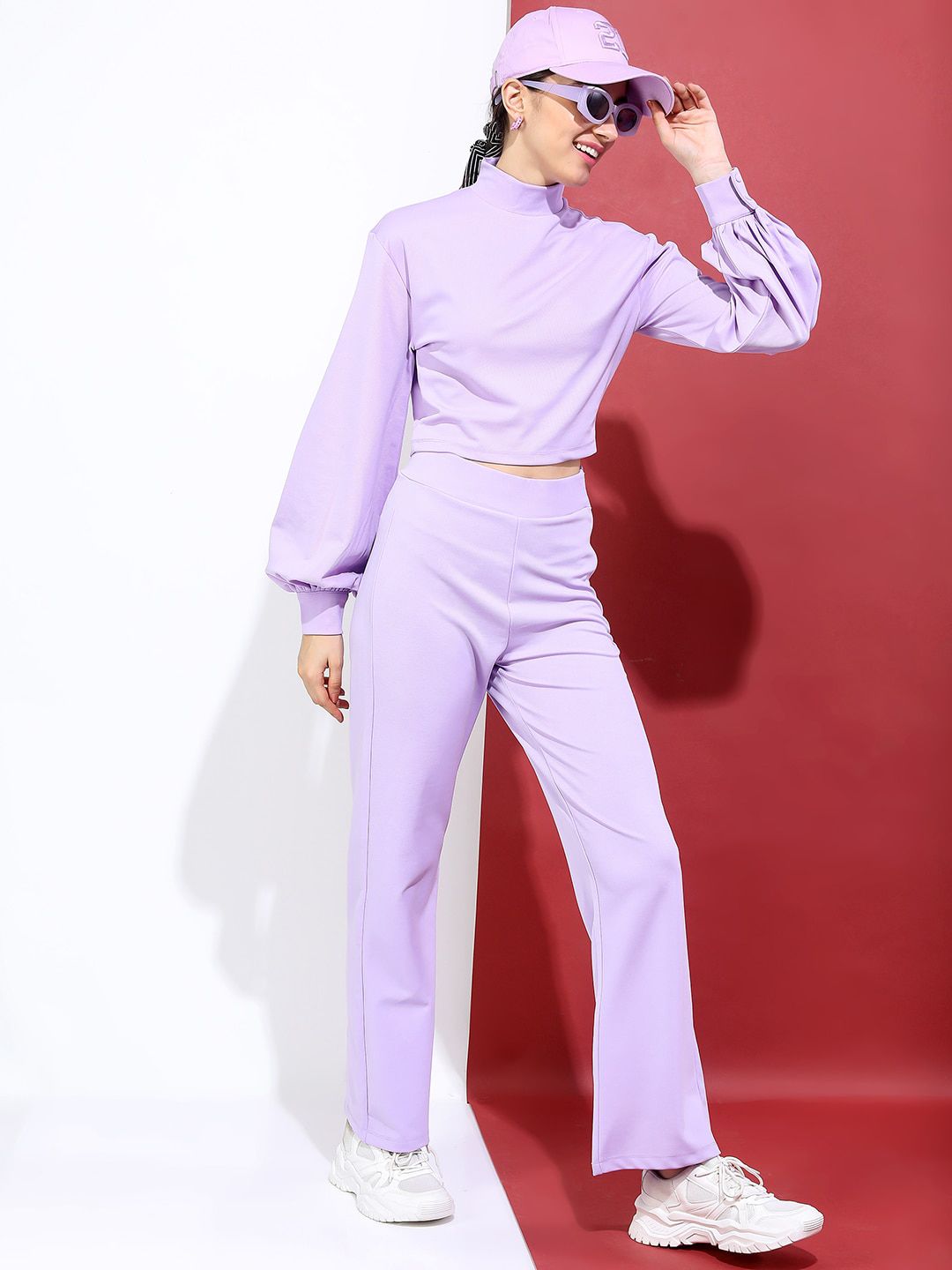 Tokyo Talkies Women Lavender Solid Top With Trousers