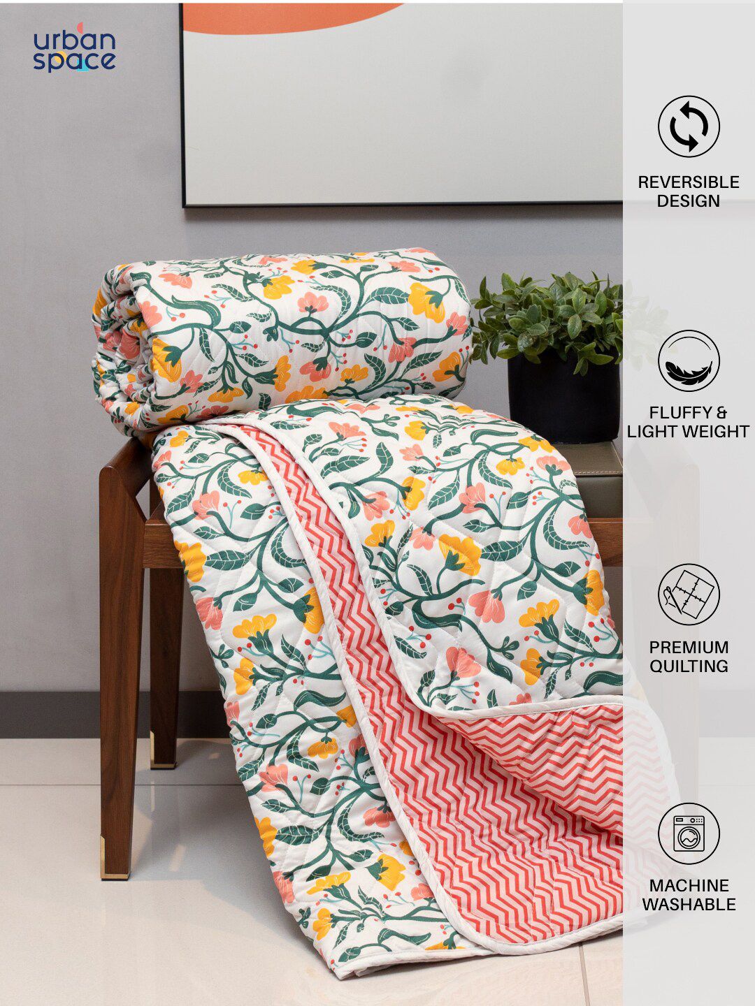 URBAN SPACE Kashmir White & Green Floral AC Room Double Bed Blanket