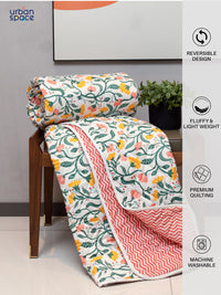 URBAN SPACE Kashmir White & Green Floral AC Room Double Bed Blanket