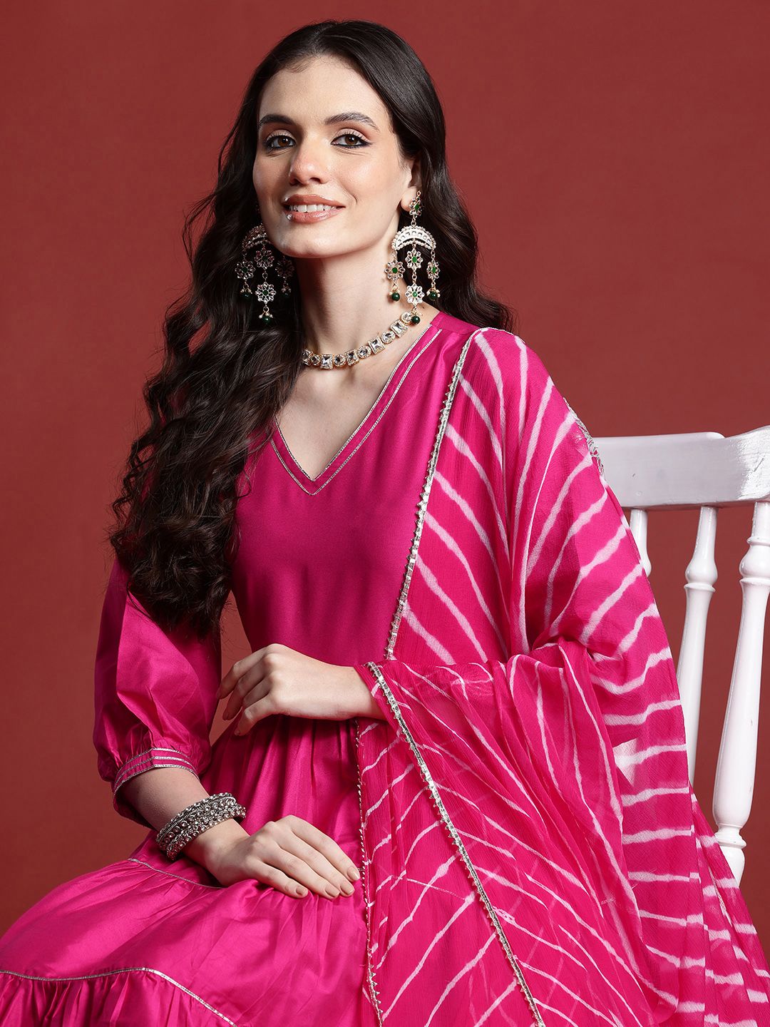 Anouk Women Tiered Gotta Patti Kurta with Salwar & With Dupatta