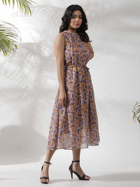 W Abstract Printed Sleeveless A-Line Midi Dress