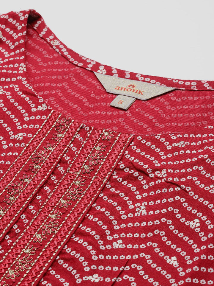 Anouk Bandhani Printed Regular Thread Work Kurta With Trousers & Dupatta