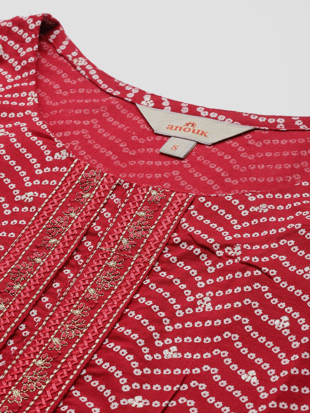 Anouk Bandhani Printed Regular Thread Work Kurta With Trousers & Dupatta