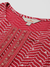 Anouk Bandhani Printed Regular Thread Work Kurta With Trousers & Dupatta