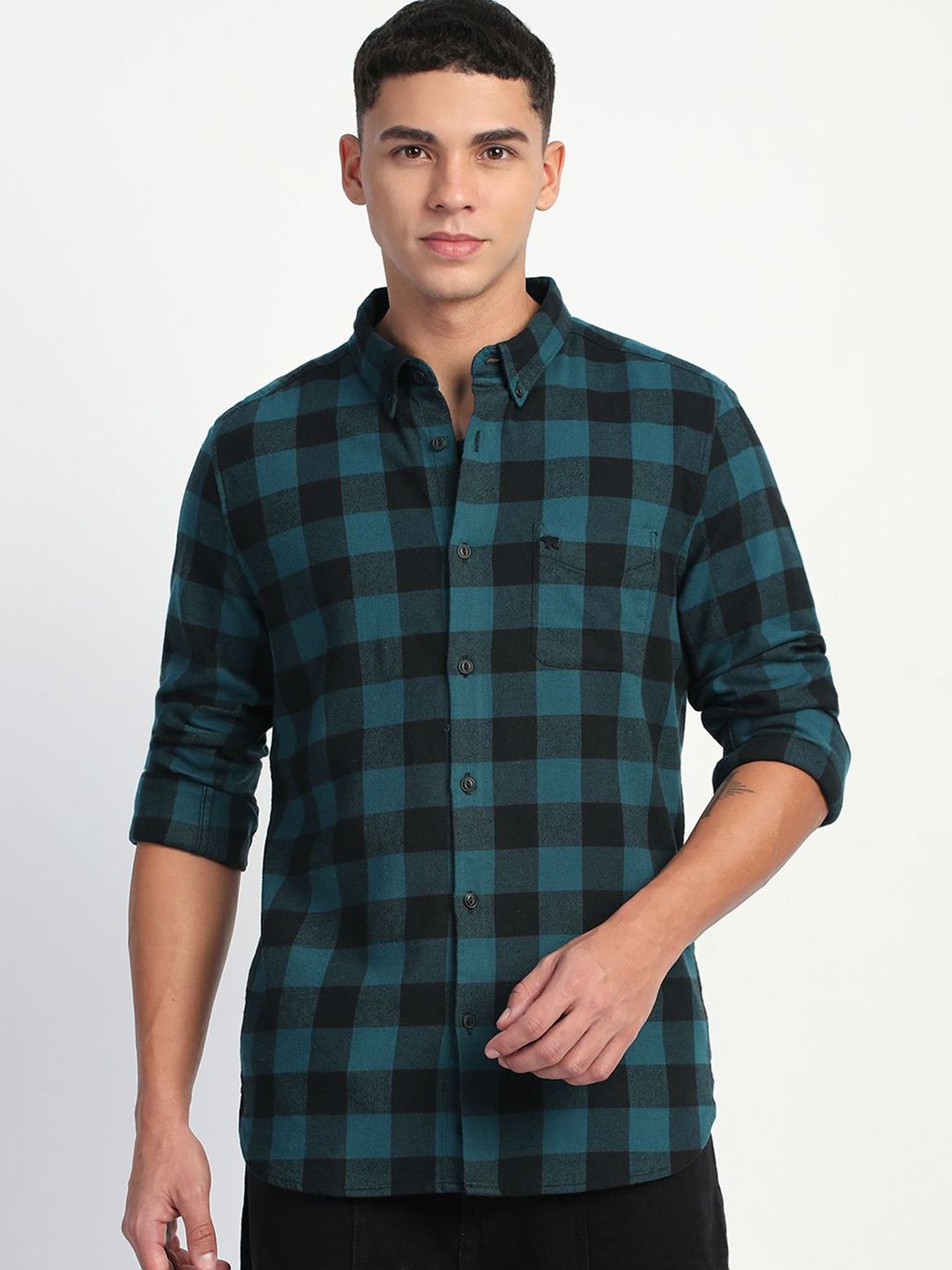 THE BEAR HOUSE Men Buffalo Checks Slim Fit Casual Shirt