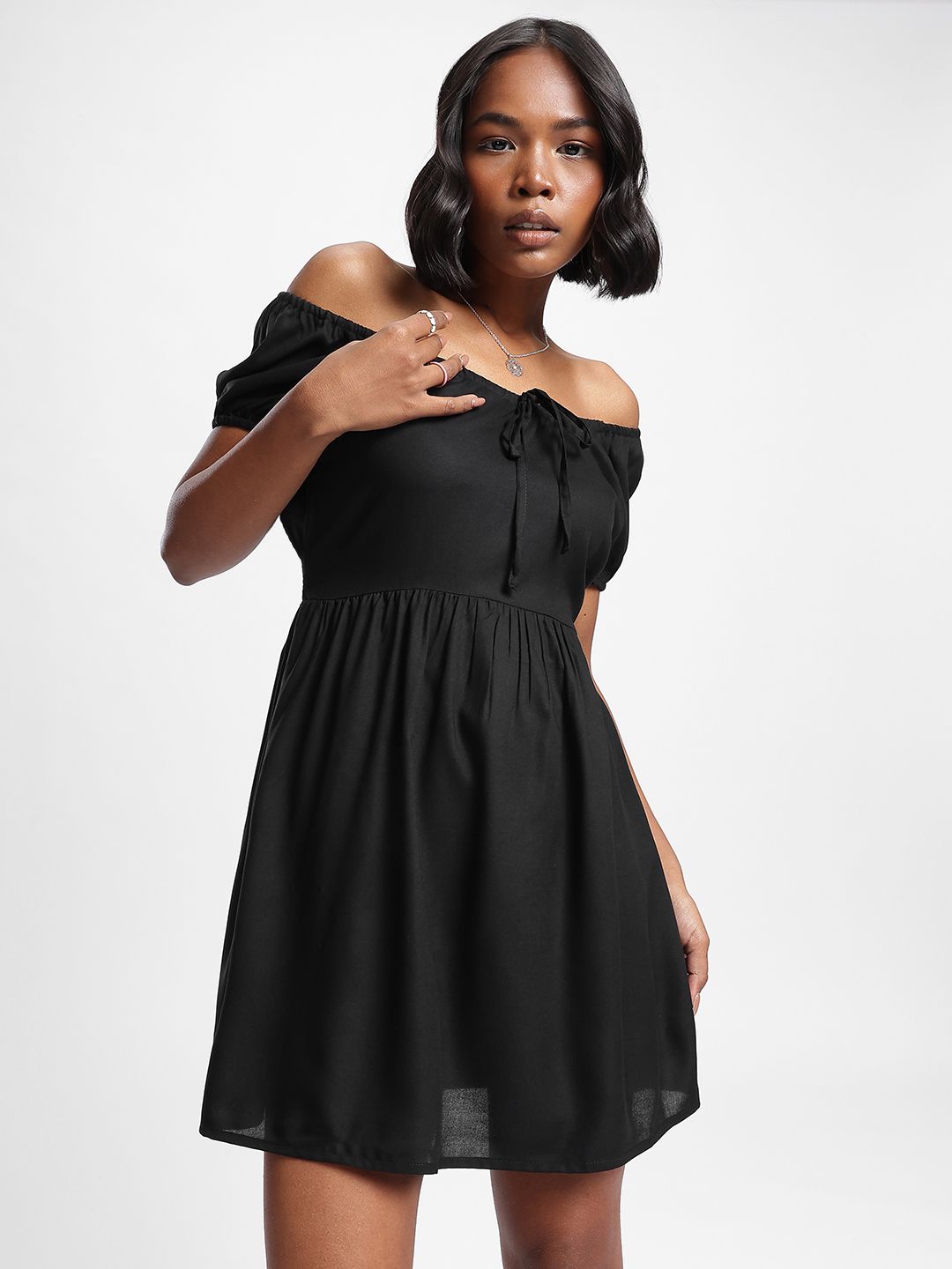 DressBerry Luxury Cascade Off-Shoulder Mini A-line Dress