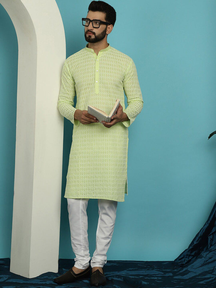 SOJANYA Kurta Kerja Benang Kapas Tulen Kolar Mandarin Geometrik