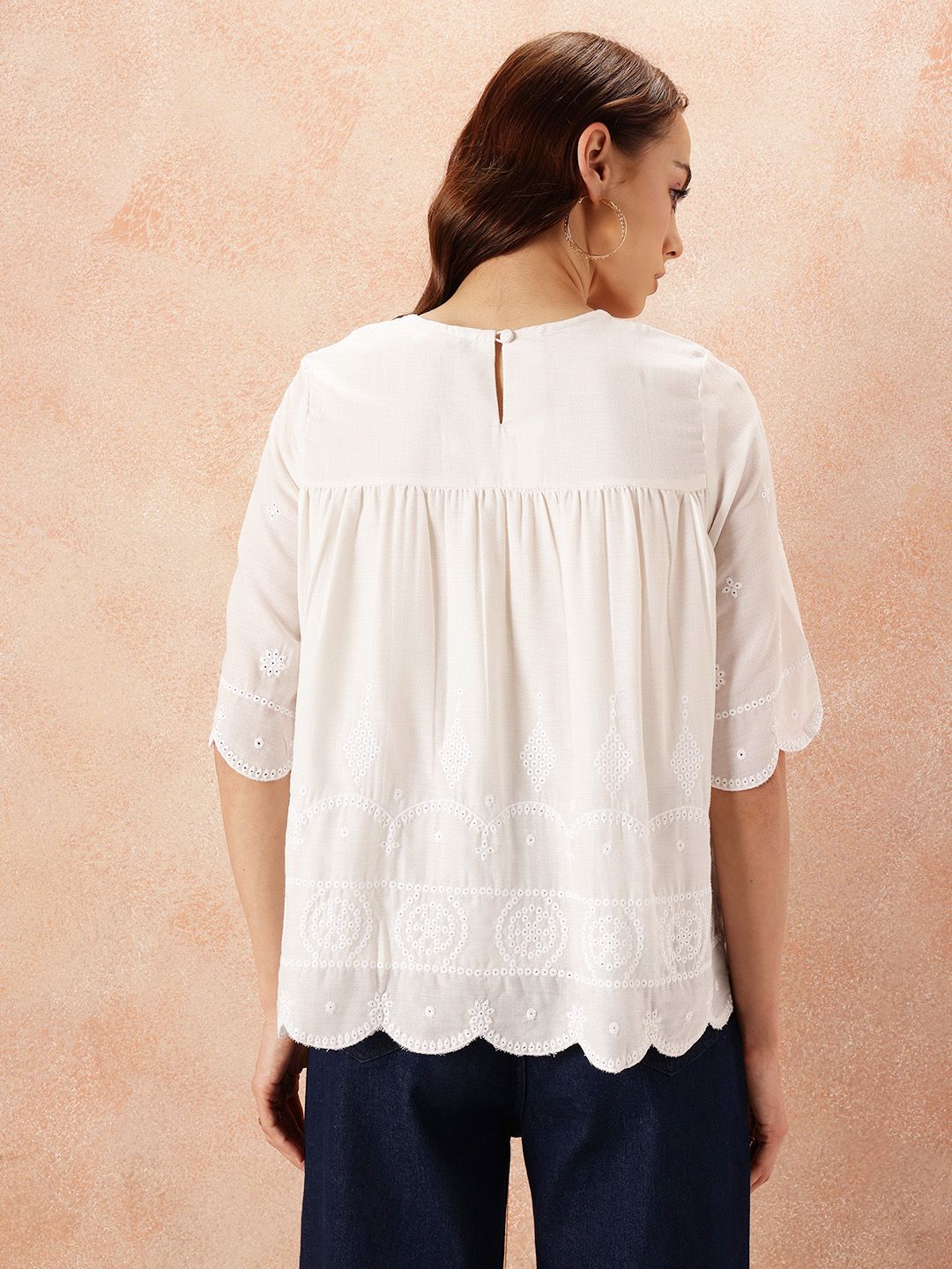 all about you Pin Tucks & Schiffli Embroidered A-Line Top