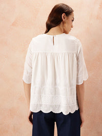 all about you Pin Tucks & Schiffli Embroidered A-Line Top