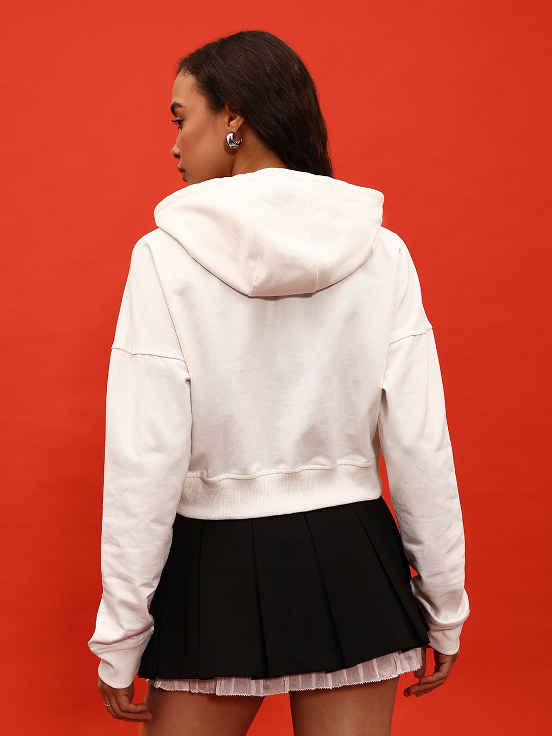 DressBerry Hooded Drop-Shoulder Sleeve Crop Sweatshirt