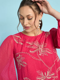 Antheaa Floral Embroidered Chiffon Top