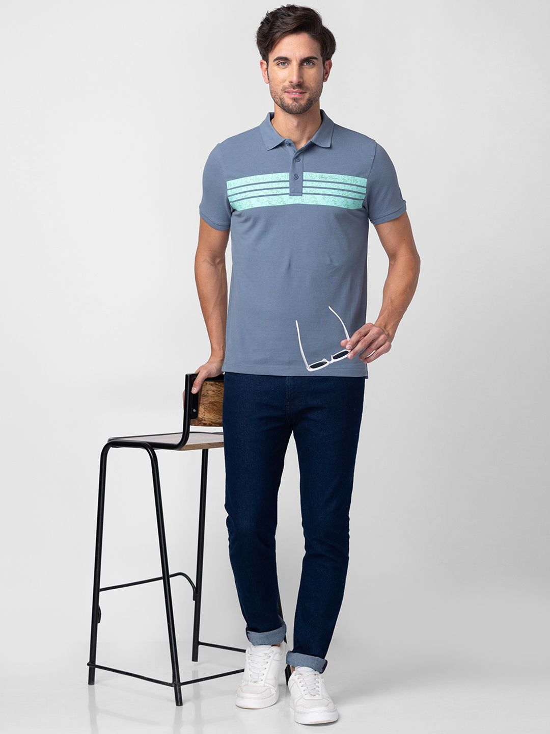 Being Human Clothing Men Pure Cotton Striped Polo Collar T-shirt