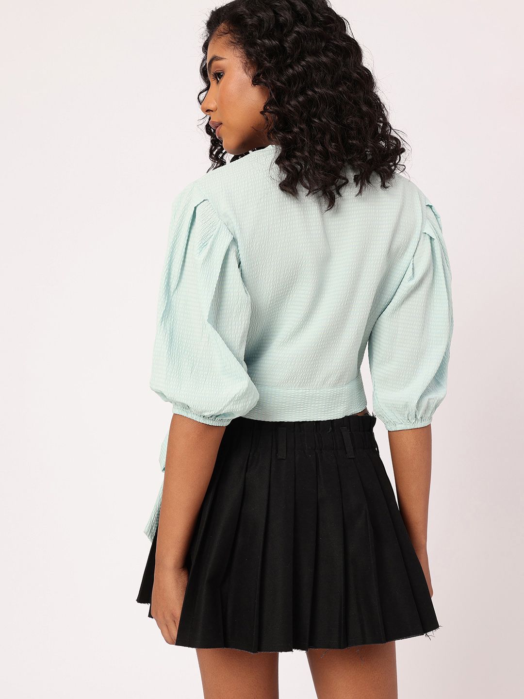 DressBerry Tied Up In Style Femme Seersucker Crop Wrap Style Top