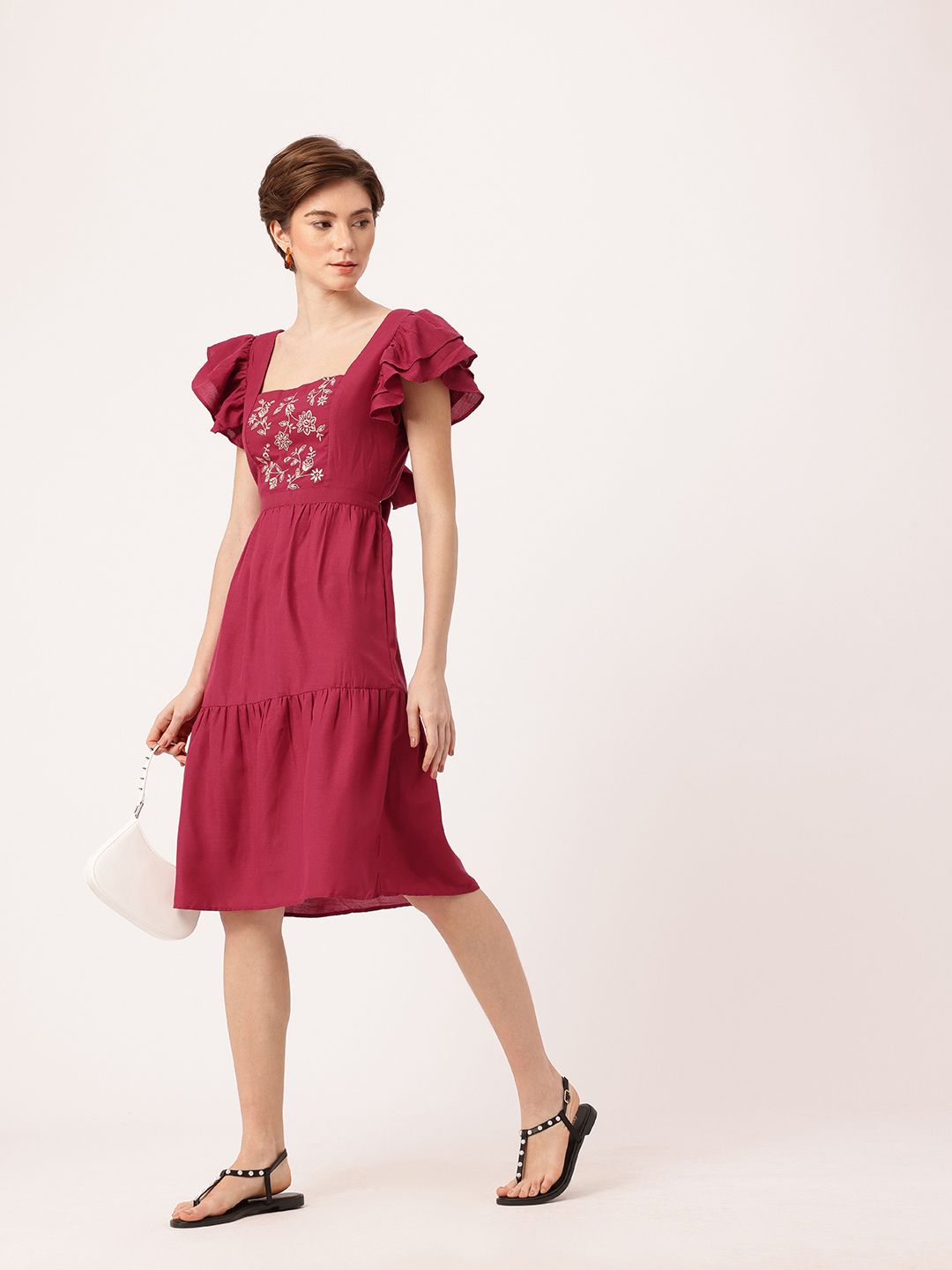 DressBerry Girly Glam Floral Embroidered Blow Detailed A-Line Dress