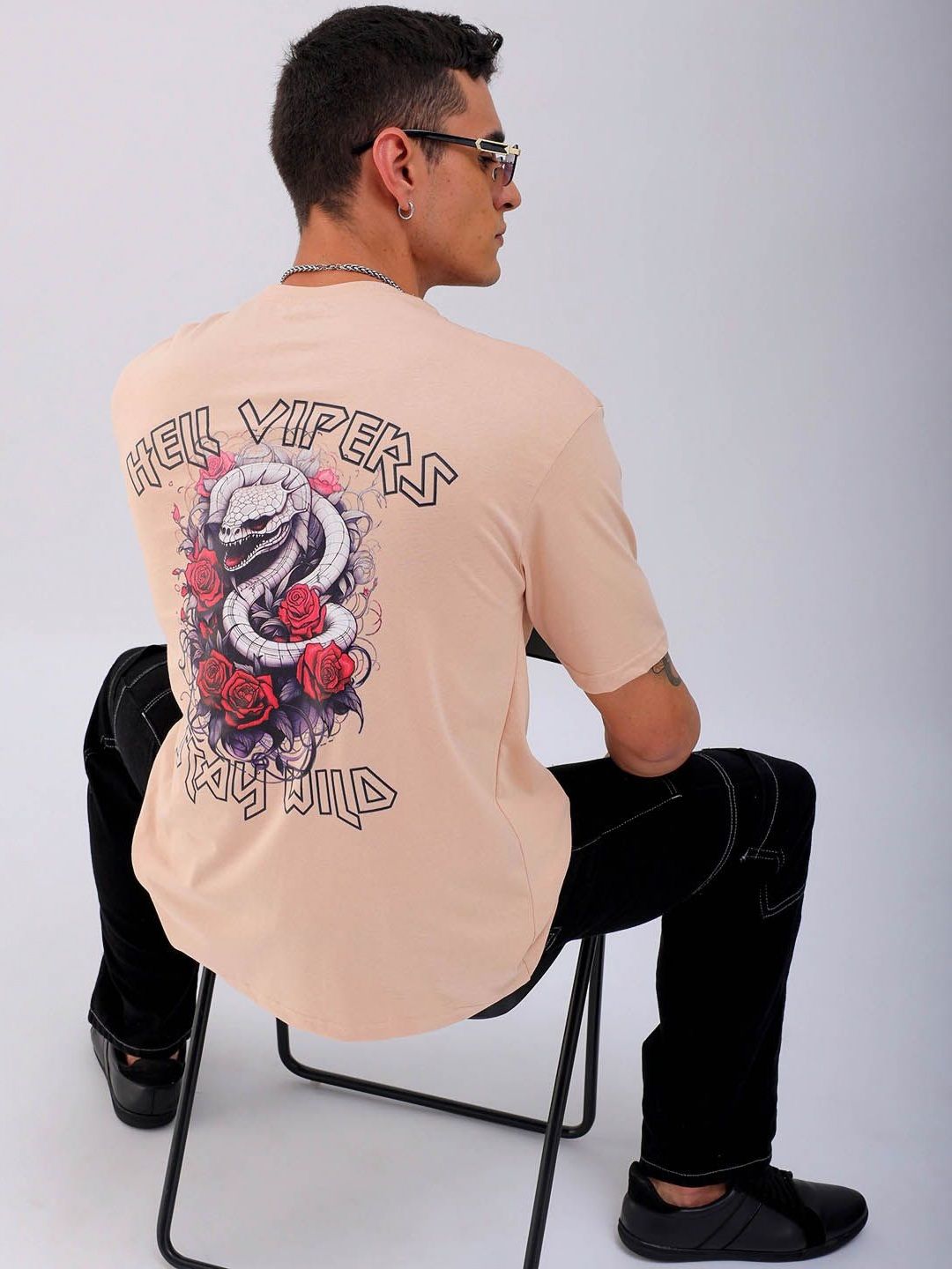 The Indian Garage Co Men Back Printed Boxy Oversized Round Neck T-shirt