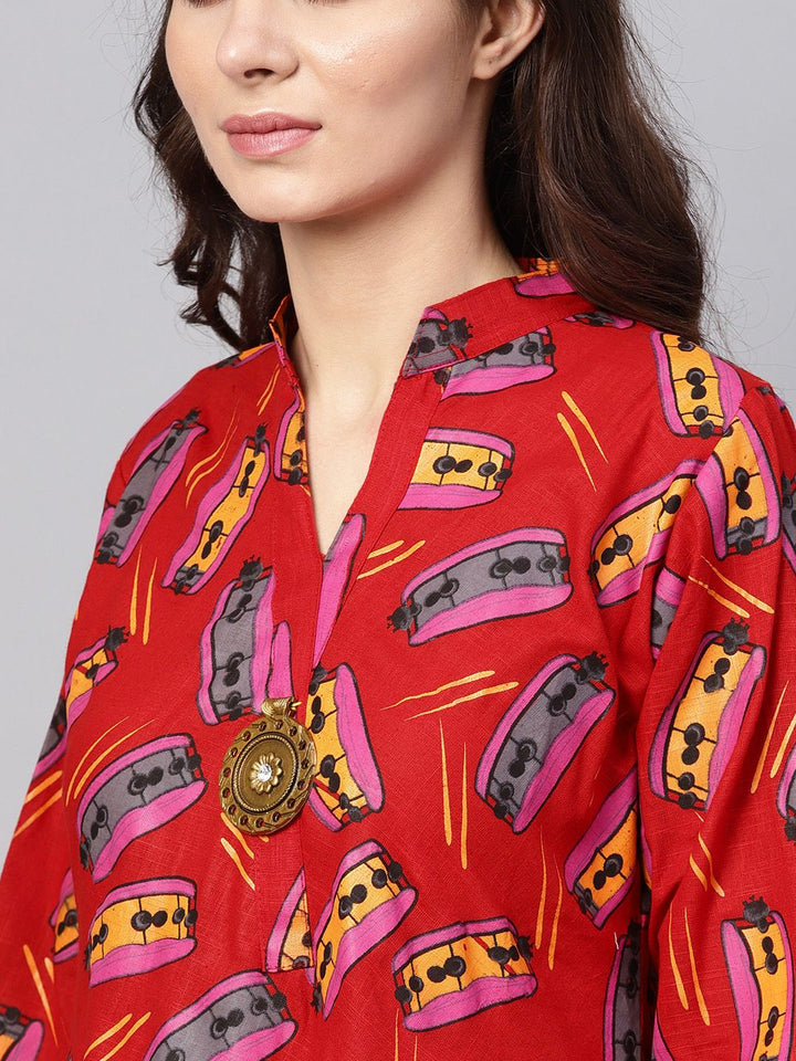 SOJANYA Women Red & Pink Printed A-Line Kurta