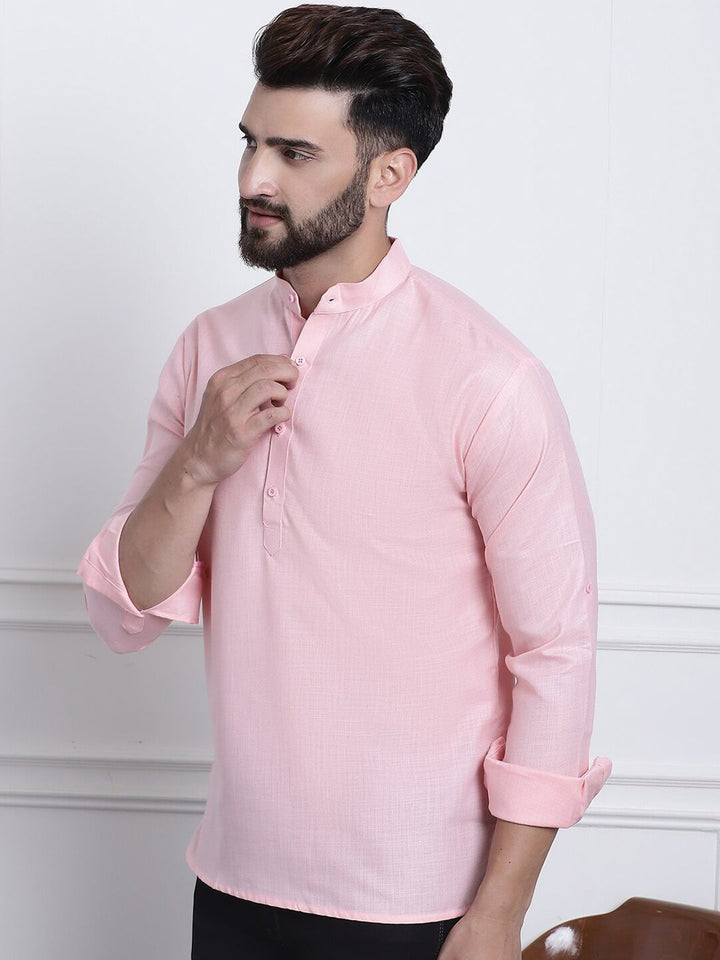 SOJANYA Mandarin Collar Roll Up Sleeves Kurta
