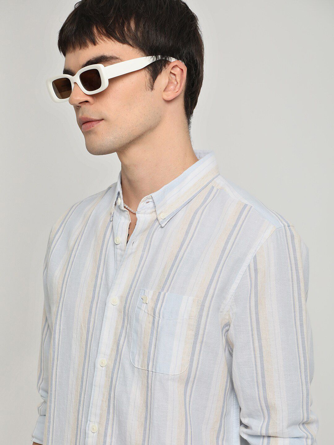THE BEAR HOUSE Striped Slim Fit Cotton Linen Shirt