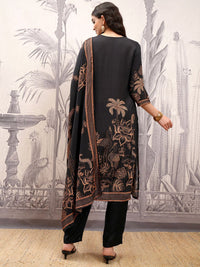 Vishudh Black Ethnic Motifs Printed Thread Work Regular Kurta with Trousers & Dupatta