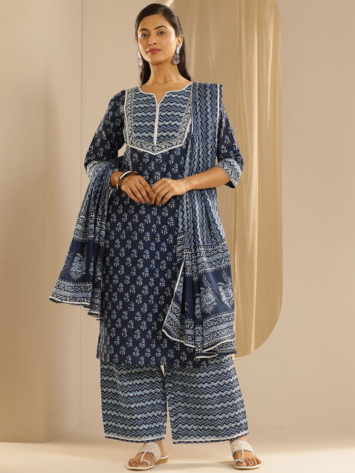 Libas Floral Printed Gotta Patti Pure Cotton Kurta with Palazzos & Dupatta