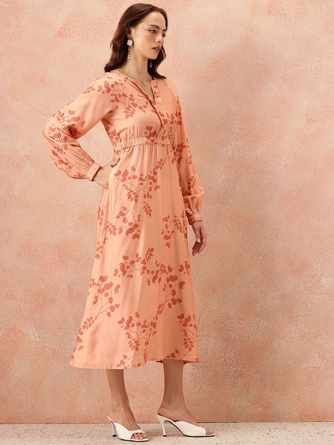 all about you Floral Printed Raglan Sleeves Midi Empire Dress