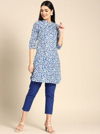Anouk Women Blue Floral Printed Regular Pure Cotton Kurta with Trousers