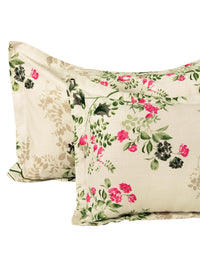 Story@home Ventura Cream Green Floral 144 TC Cotton Queen Bedsheet with 2 Pillow Covers