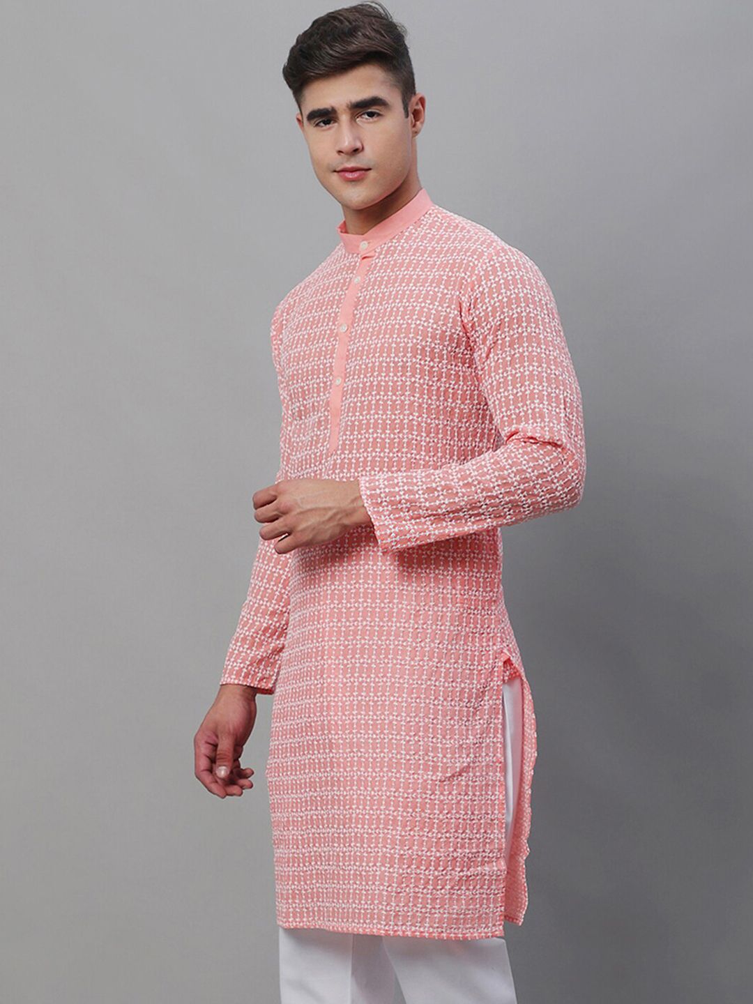SOJANYA Kolar Mandarin Sulam Kurta Kapas Tulen