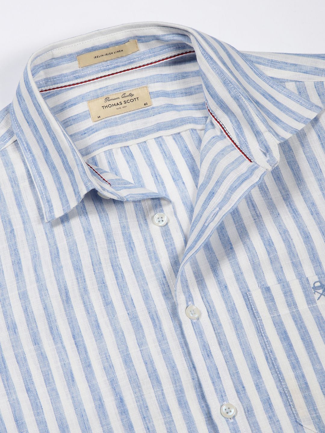 Thomas Scott Premium Linen Slim Fit Striped Spread Collar Casual Shirt