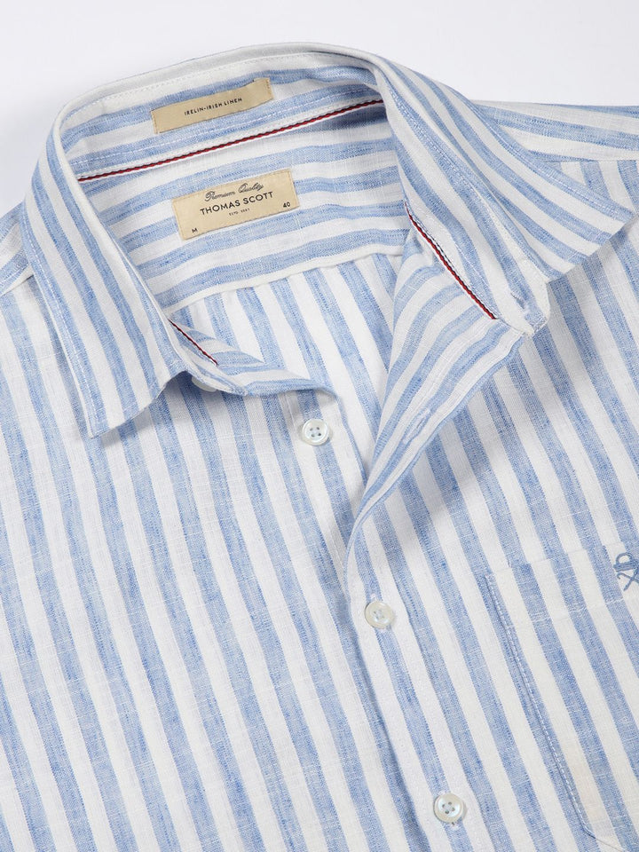 Thomas Scott Premium Linen Slim Fit Striped Spread Collar Casual Shirt