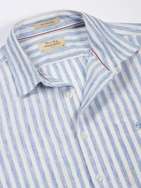 Thomas Scott Premium Linen Slim Fit Striped Spread Collar Casual Shirt