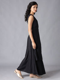 W Black Solid Rayon Maxi Dress