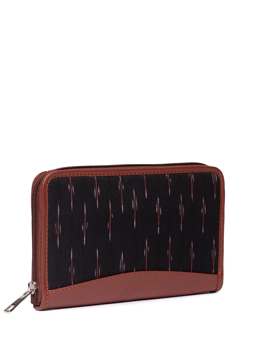 ZOUK Women Black & Brown Abstract Printed Zip Around Wallet