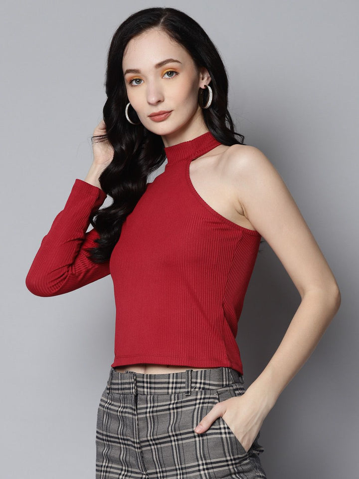 SASSAFRAS Red One Shoulder Top