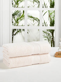 MYTRIDENT Set of 2 Cream-Coloured 500 GSM Striped Cotton Bath Towels