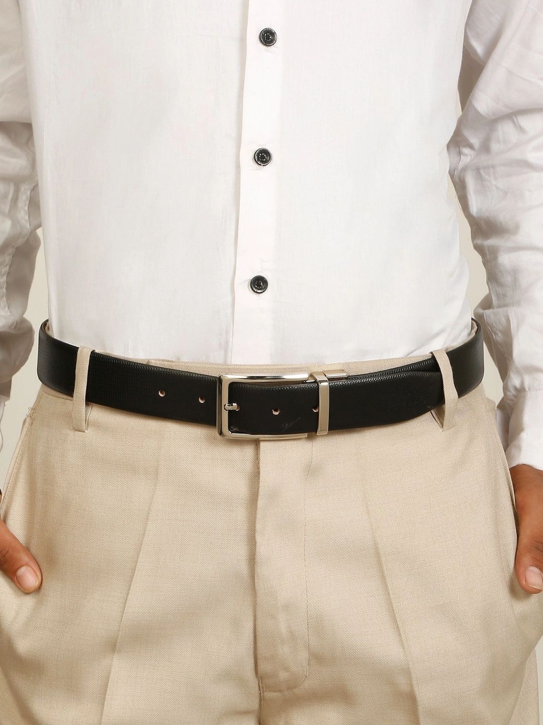 Teakwood Leathers Men Textured Leather Reversible Formal Belt