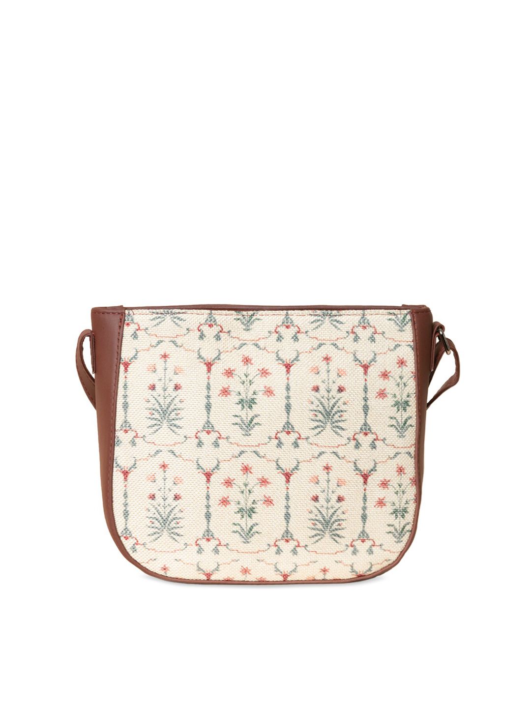 ZOUK Women Off White Ethnic Motifs Printed Structured Sling Bag