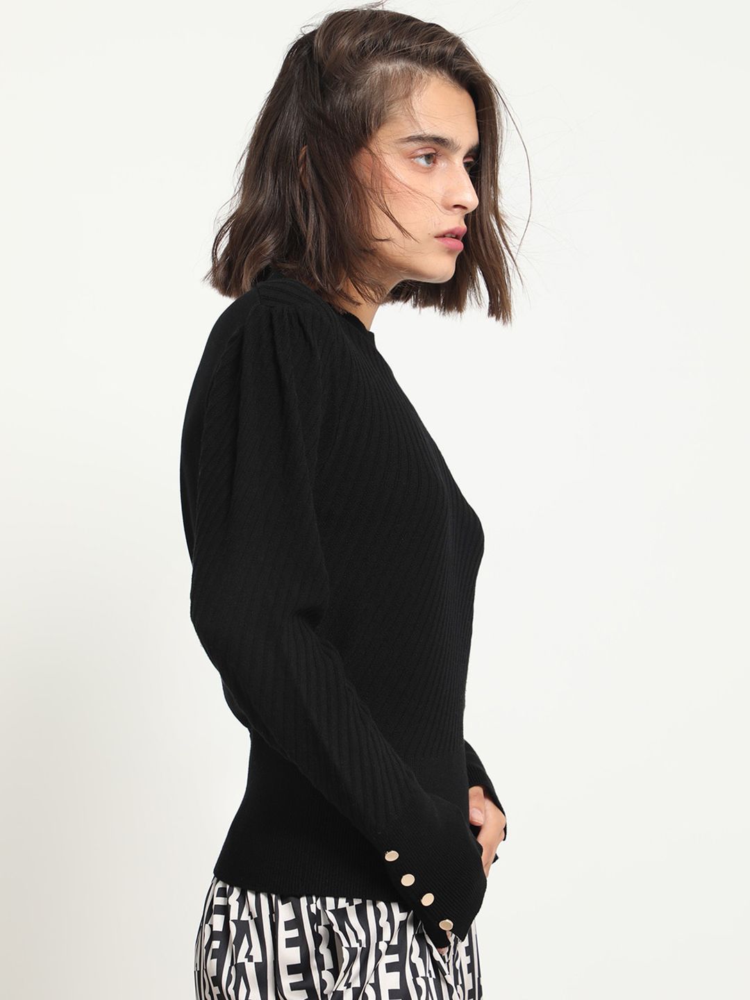 RAREISM Turtle Neck Knitted Pullover with Cuff Detail